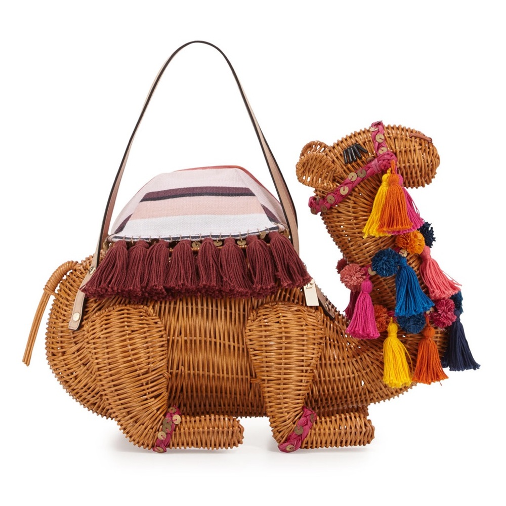 NWT Kate Spade Wicker Novelty Camel Bag